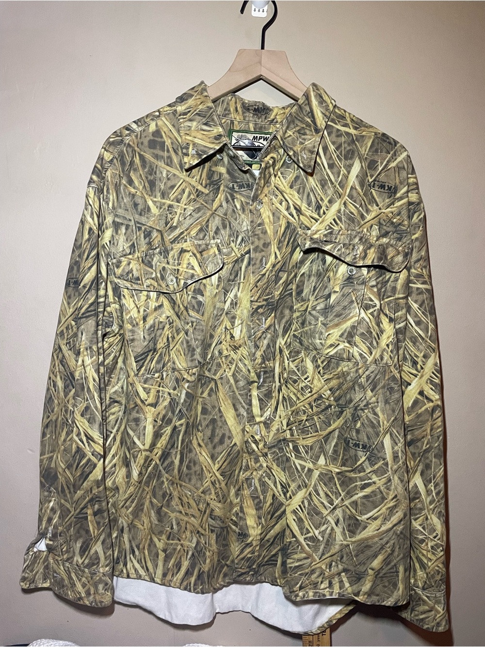 MPW Mack’s Prarie Wings Grass Camo Hunting Button Front Shirt L Tall Outdoor